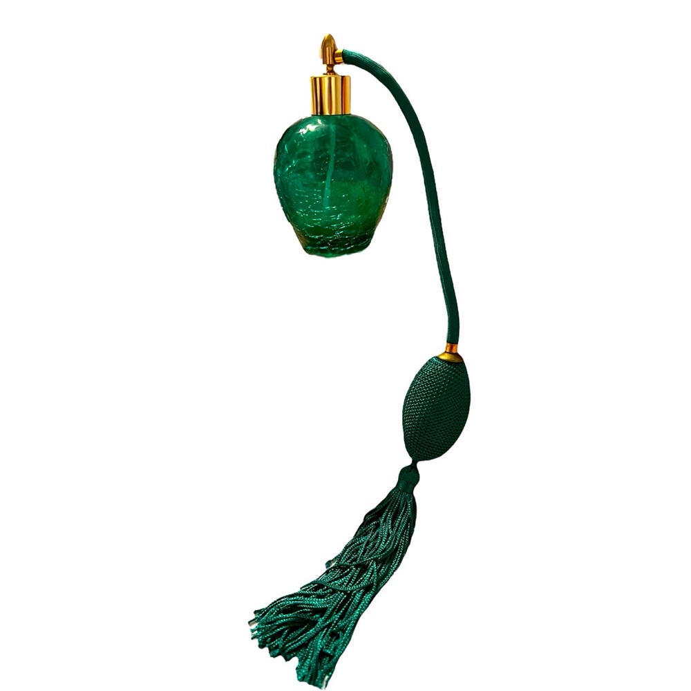 Emerald Crackle Glass Round Perfume Bottle Atomizer Made In Austria New (other)